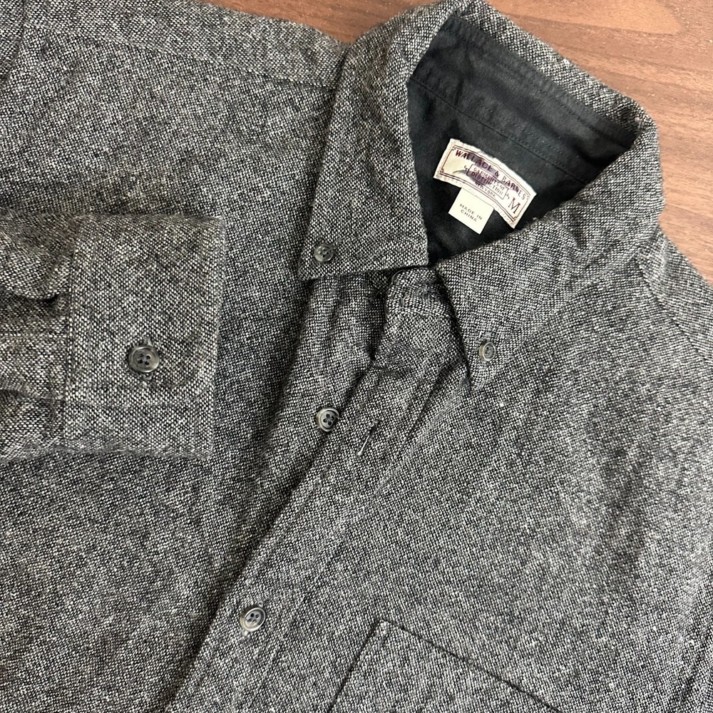 Wallace & Barnes Shirt Gray Speckled Tweed Long Sleeve Button Down Mens M Read